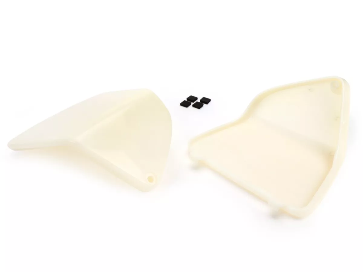 Maintenance flap set for interior lining leg shield -MOTO NOSTRA- Vespa GT, GTL, GTV, GTS 125-300 (03-22-), HPE, Supertech, Supersport, Touring - (cover for cooling water connection / fuses) - unpainted