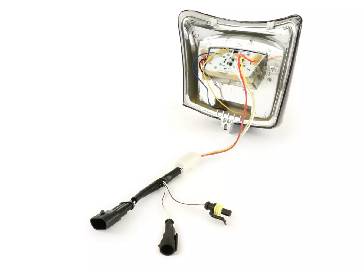 Tail light incl. frame -MOTO NOSTRA, LED 'Boulder'- Vespa GTS (2019-2022) GTS125 iGet, GTS300 HPE, GTS SUPER 125/300 HPE, GTS SUPERSPORT 125/300, GTS SUPERTECH 125/300 HPE - Glass black/ Frame chrome