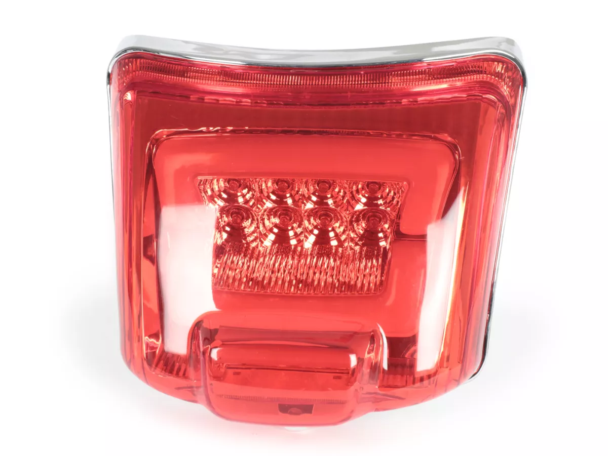 Achterlicht incl. frame -MOTO NOSTRA, LED 'Boulder' - Vespa GTS (2019-2022) GTS125 iGet, GTS300 HPE, GTS SUPER 125/300 HPE, GTS SUPERSPORT 125/300, GTS SUPERTECH 125/300 HPE - Rood glas/verchroomd frame