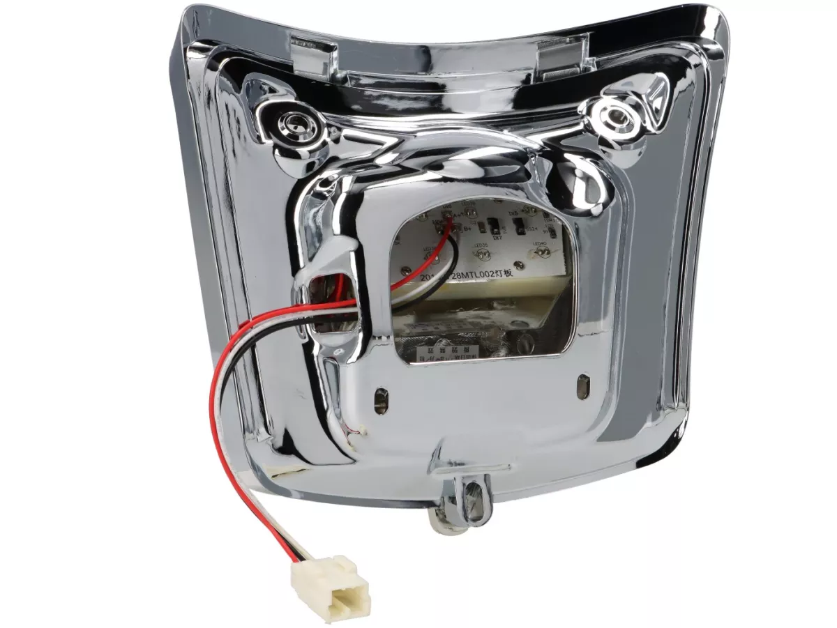 Fanale posteriore incl. cornice -MOTO NOSTRA, LED 'Boulder' - Vespa GTS (2019-2022) GTS125 iGet, GTS300 HPE, GTS SUPER 125/300 HPE, GTS SUPERSPORT 125/300, GTS SUPERTECH 125/300 HPE - Vetro bianco/cornice cromata