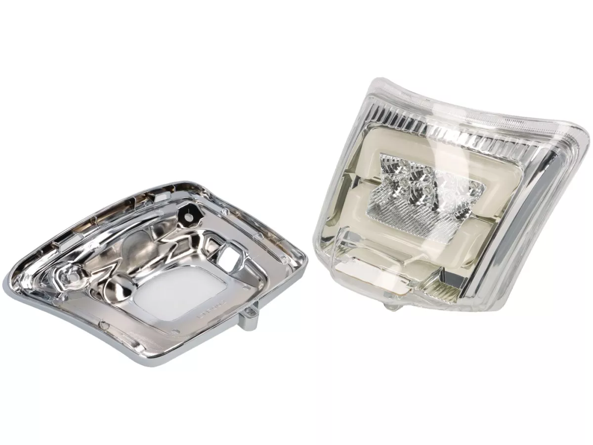 Fanale posteriore incl. cornice -MOTO NOSTRA, LED 'Boulder' - Vespa GTS (2019-2022) GTS125 iGet, GTS300 HPE, GTS SUPER 125/300 HPE, GTS SUPERSPORT 125/300, GTS SUPERTECH 125/300 HPE - Vetro bianco/cornice cromata