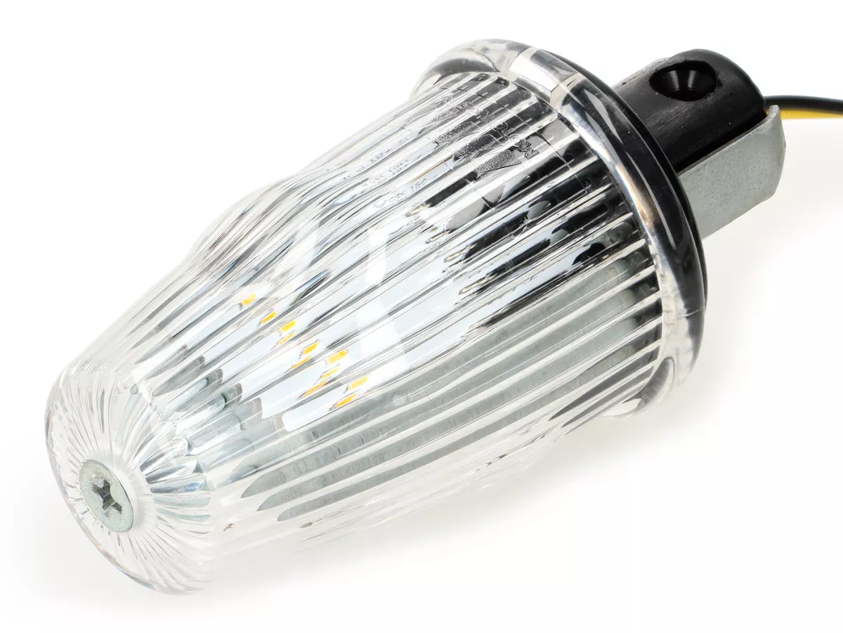 Set di retrofit per indicatori di direzione -MOTO NOSTRA, LED, con marcatura E, 12 Volt- Vespa Smallframe V50, 50N, PV, ET3, Largeframe Rally, Sprint, TS, GT, GTR, SS180 - Ø=24mm - Bianco