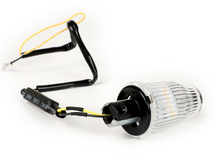 Indicator -MOTO NOSTRA handlebar end indicator LED (E-mark), 6 volt- Vespa V50, 50SR, 50 Sprinter, 90SS, 90 Racer, PV125, ET3, Sprint150, Rally180/200 - colourless