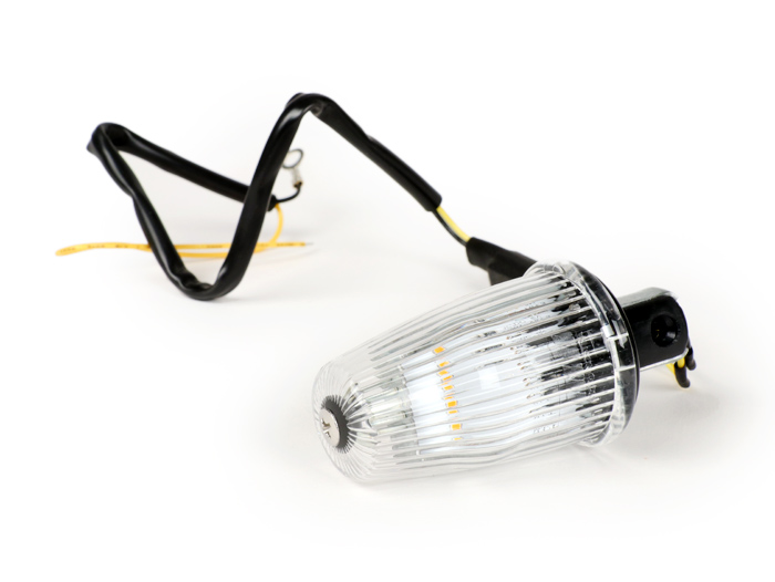Indicator -MOTO NOSTRA handlebar end indicator LED (E-mark), 6 volt- Vespa V50, 50SR, 50 Sprinter, 90SS, 90 Racer, PV125, ET3, Sprint150, Rally180/200 - colourless