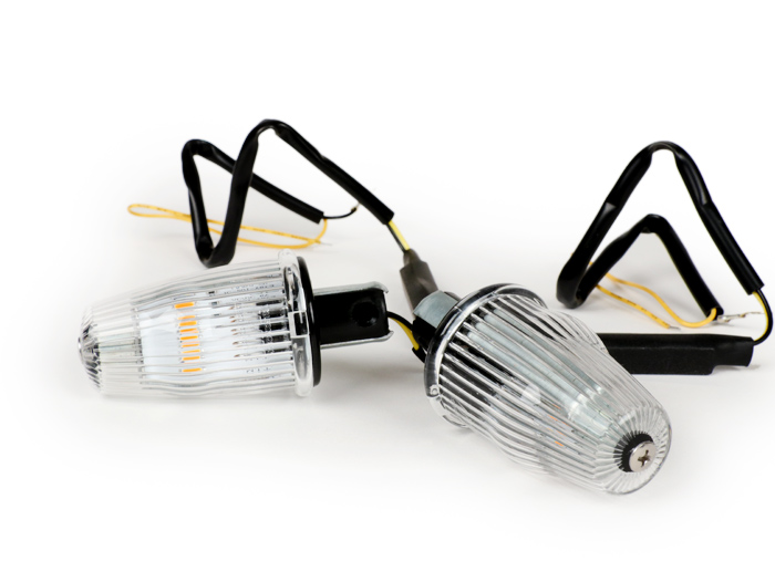 Set indikator -Indikator stang MOTO NOSTRA LED (E-mark), 6 volt- Vespa V50, 50SR, 50 Sprinter, 90SS, 90 Racer, PV125, ET3, Sprint150, Rally180/200 - putih