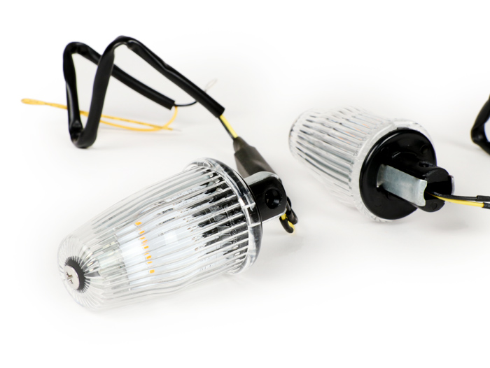 Set indikator -Indikator stang MOTO NOSTRA LED (E-mark), 6 volt- Vespa V50, 50SR, 50 Sprinter, 90SS, 90 Racer, PV125, ET3, Sprint150, Rally180/200 - putih