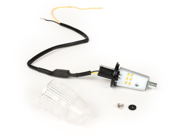 Set indikator -Indikator stang MOTO NOSTRA LED (E-mark), 6 volt- Vespa V50, 50SR, 50 Sprinter, 90SS, 90 Racer, PV125, ET3, Sprint150, Rally180/200 - putih