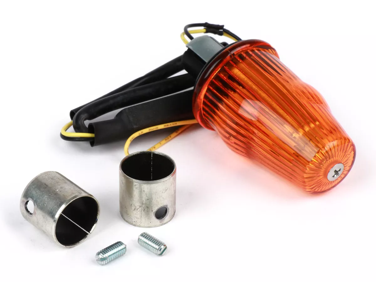 Juego de reequipamiento para intermitentes de manillar -MOTO NOSTRA, LED , con E-marking, 12 volt- Vespa Smallframe PK S/XL/XL2/HP, Largeframe PX, T5, LML - Ø=24mm - Naranja