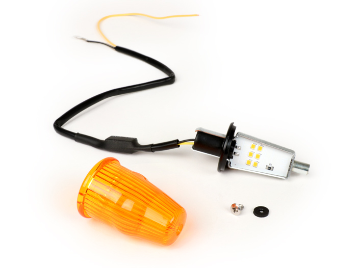 Indikator -MOTO NOSTRA indikator stang LED (E-mark), 12 volt- Vespa V50, 50SS, 50SR, 50 Sprinter, 90SS, 90 Racer, PV125, ET3, Sprint150, Rally180/200 - oranye