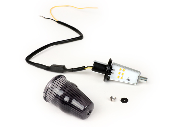 Indikator -MOTO NOSTRA indikator stang LED (E-mark), 12 volt- Vespa V50, 50SS, 50SR, 50 Sprinter, 90SS, 90 Racer, PV125, ET3, Sprint150, Rally180/200 - hitam