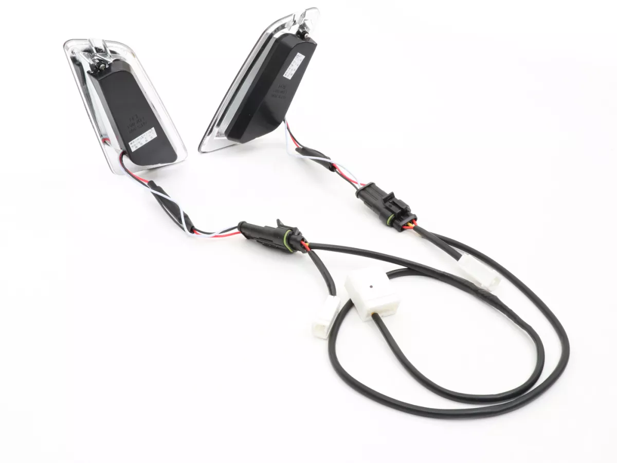 Pair of front indicators -MOTO NOSTRA (-2014) dynamic LED sequential light, day time running light (E-mark)- Vespa GT, GTL, GTV, GTS 125-300 - smoked