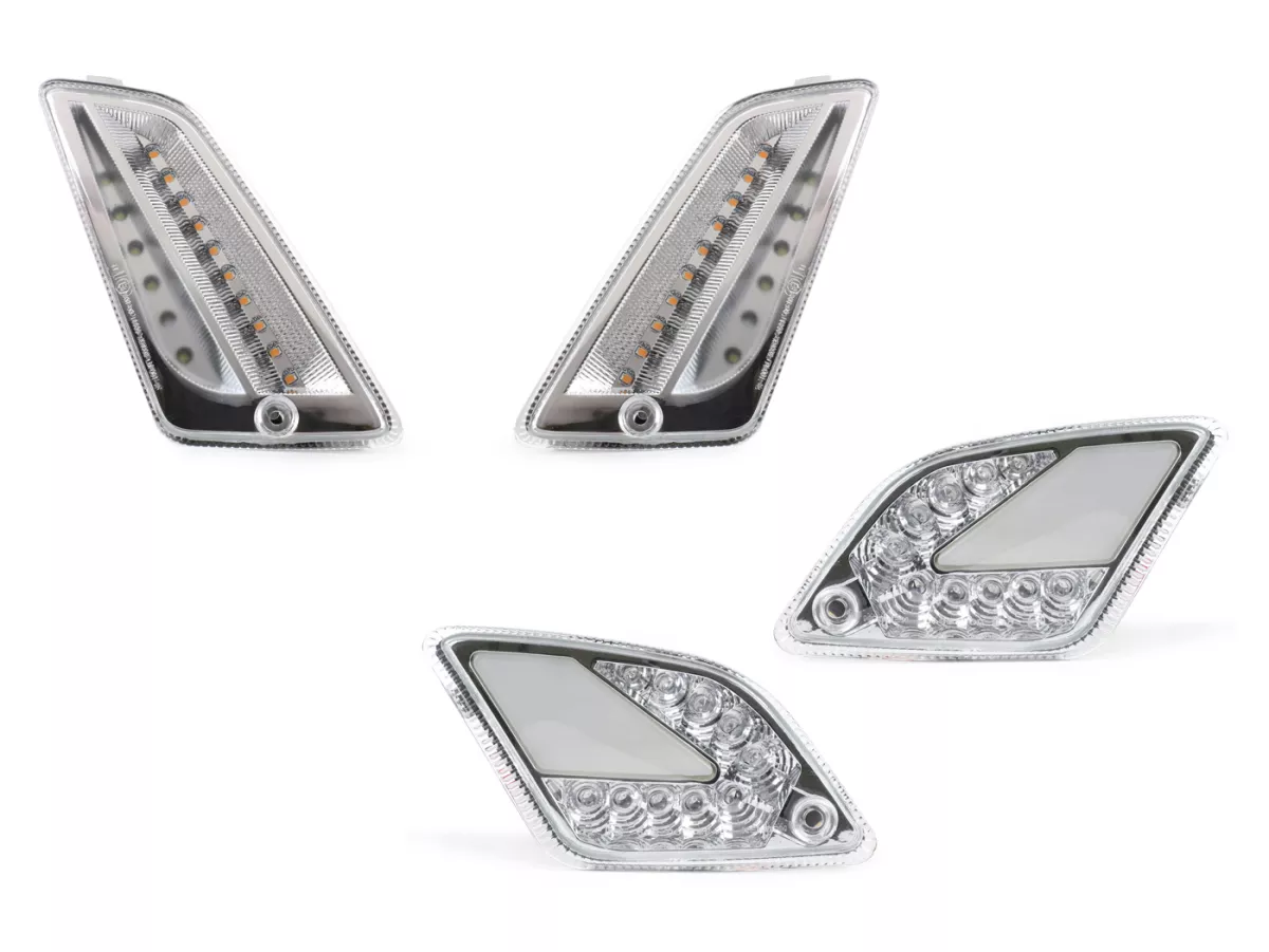Set indikator depan + belakang -MOTO NOSTRA (hingga 2014) lampu berjalan LED dinamis, lampu berjalan siang hari depan + lampu posisi belakang (tanda-E) - Vespa GT, GTL, GTV, GTS 125-300 - putih
