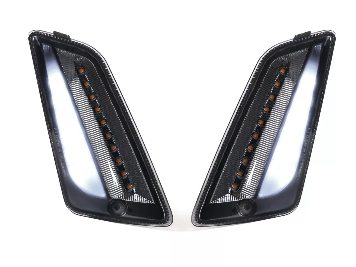Set indicatori di direzione anteriori -MOTO NOSTRA (2014-2022) luce di marcia dinamica a LED, luce di marcia diurna (E-mark)- Vespa GT, GTL, GTV, GTS 125-300, HPE, Supertech (2019-2022) - fumé