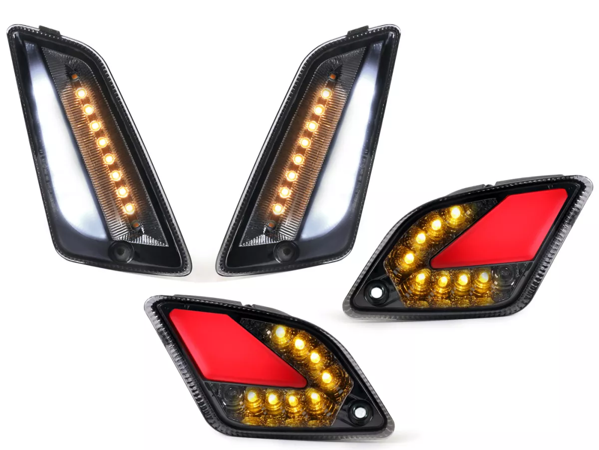 Knipperlichtenset voor+achter -MOTO NOSTRA (2014-2018) dynamisch LED-looplicht, dagrijlicht voor + positielicht achter (E-mark)- Vespa GT, GTL, GTV, GTS 125-300 - gerookt