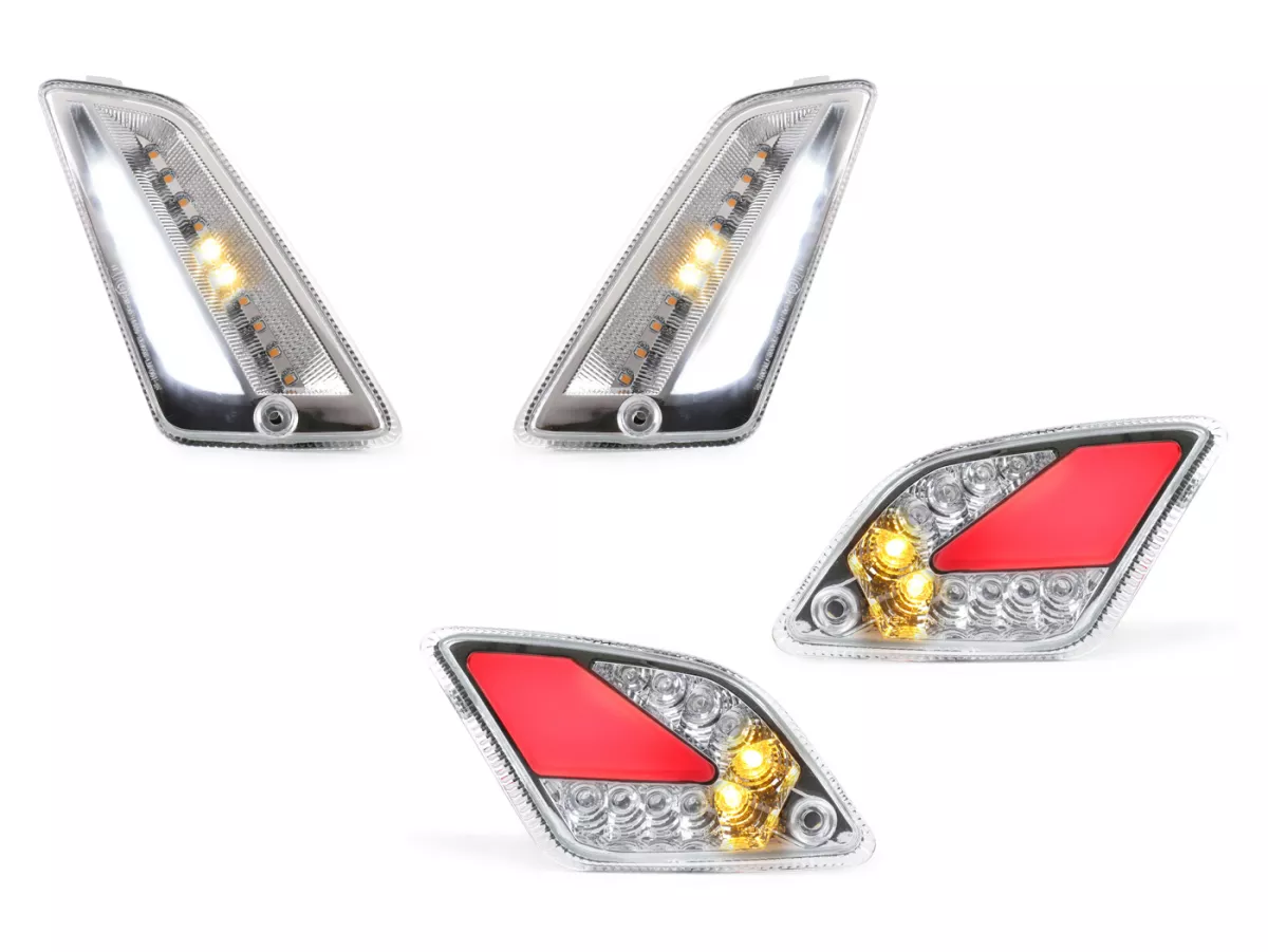Indicator set front + rear -MOTO NOSTRA (2014-2018) dynamic LED sequential light, front with day time running light and rear with position light (E-mark)- Vespa GT, GTL, GTV, GTS 125-300 - colourless