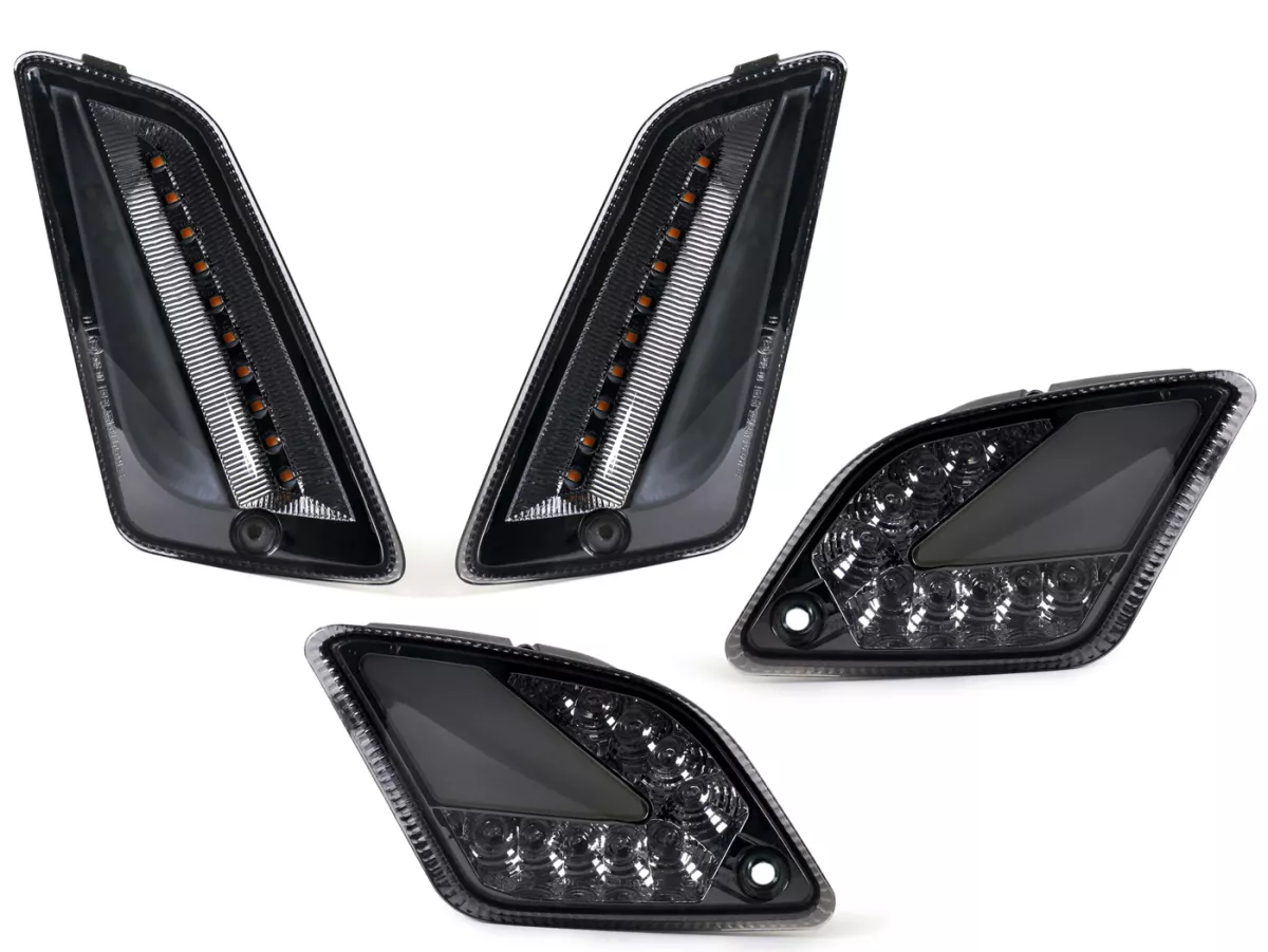 Juego de intermitentes delantero+trasero -MOTO NOSTRA (2019-2022) luz de marcha LED dinámica, luz de marcha diurna delantera + luz de posición trasera (E-mark)- Vespa GTS 125-300 HPE (2019-2022) - ahumado