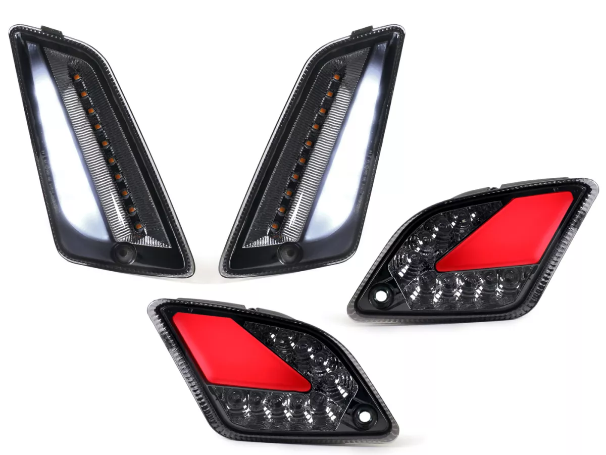 Juego de intermitentes delantero+trasero -MOTO NOSTRA (2019-2022) luz de marcha LED dinámica, luz de marcha diurna delantera + luz de posición trasera (E-mark)- Vespa GTS 125-300 HPE (2019-2022) - ahumado
