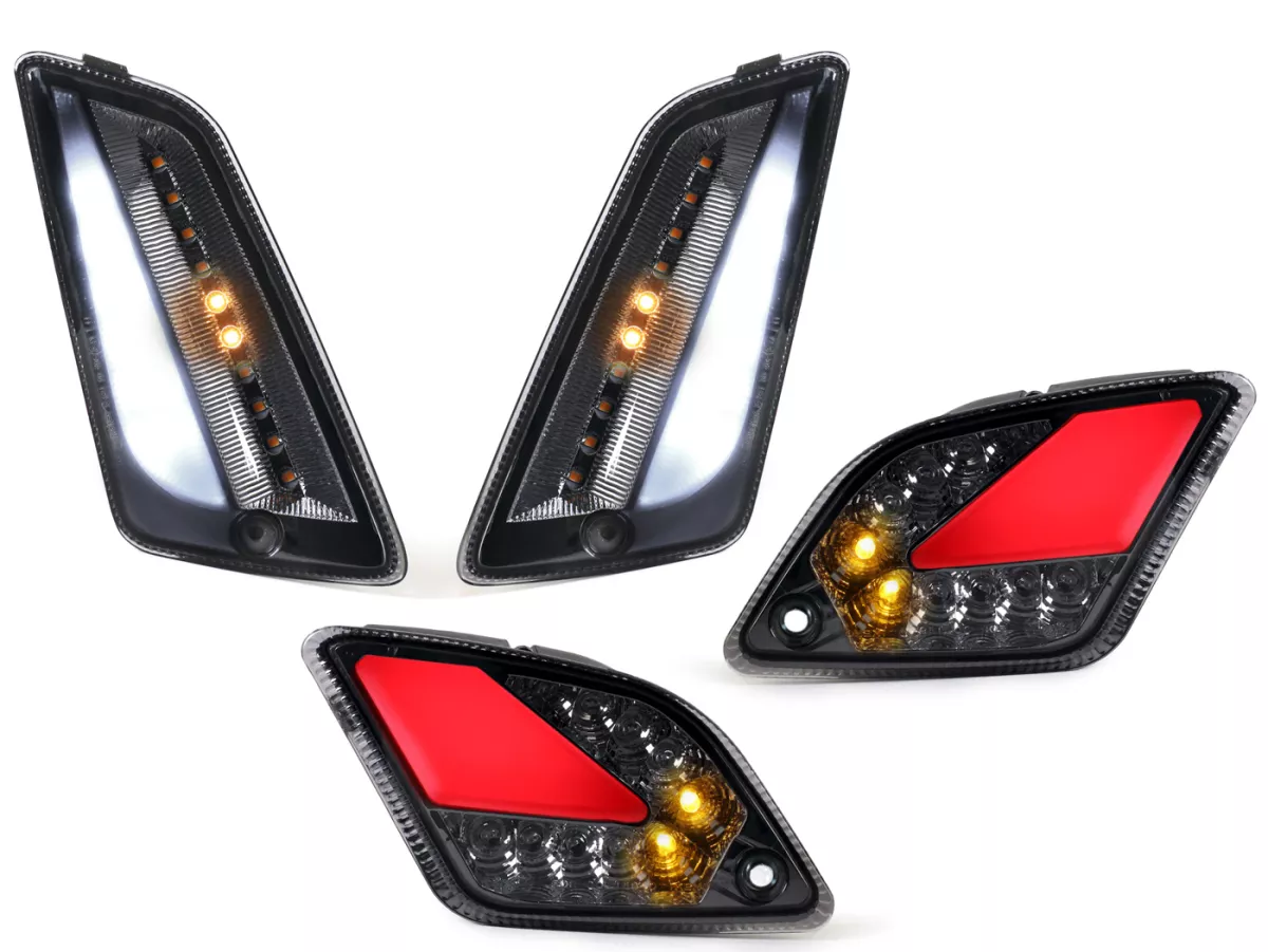 Juego de intermitentes delantero+trasero -MOTO NOSTRA (2019-2022) luz de marcha LED dinámica, luz de marcha diurna delantera + luz de posición trasera (E-mark)- Vespa GTS 125-300 HPE (2019-2022) - ahumado