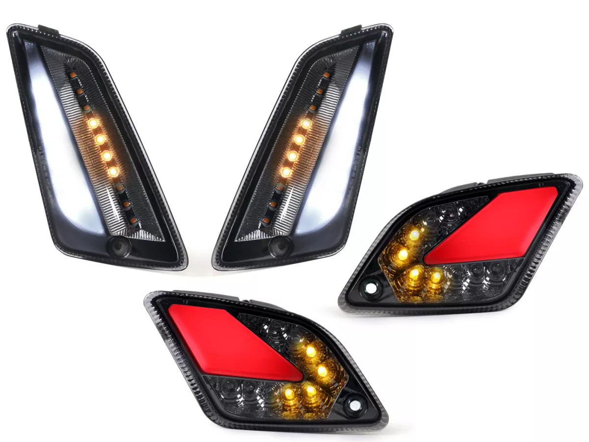 Juego de intermitentes delantero+trasero -MOTO NOSTRA (2019-2022) luz de marcha LED dinámica, luz de marcha diurna delantera + luz de posición trasera (E-mark)- Vespa GTS 125-300 HPE (2019-2022) - ahumado