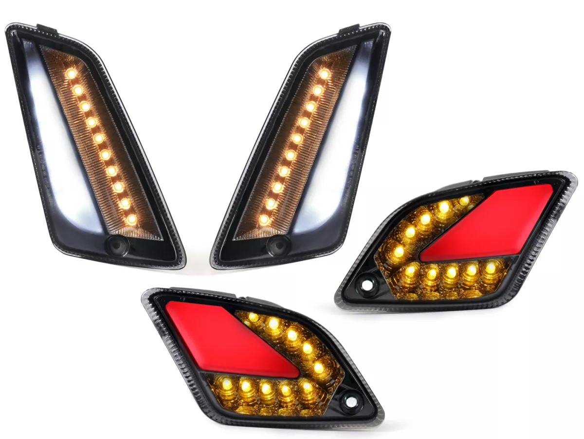 Juego de intermitentes delantero+trasero -MOTO NOSTRA (2019-2022) luz de marcha LED dinámica, luz de marcha diurna delantera + luz de posición trasera (E-mark)- Vespa GTS 125-300 HPE (2019-2022) - ahumado