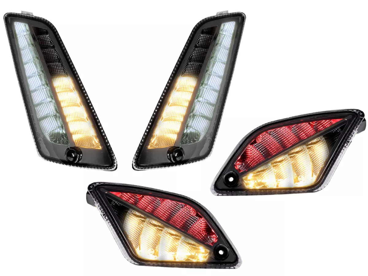 Juego de intermitentes delantero+trasero -MOTO NOSTRA 2K22 (hasta 2014) luz de marcha LED dinámica, luz de marcha diurna delantera + luz de posición trasera (E-mark)- Vespa GT, GTL, GTV, GTS 125-300 - ahumado