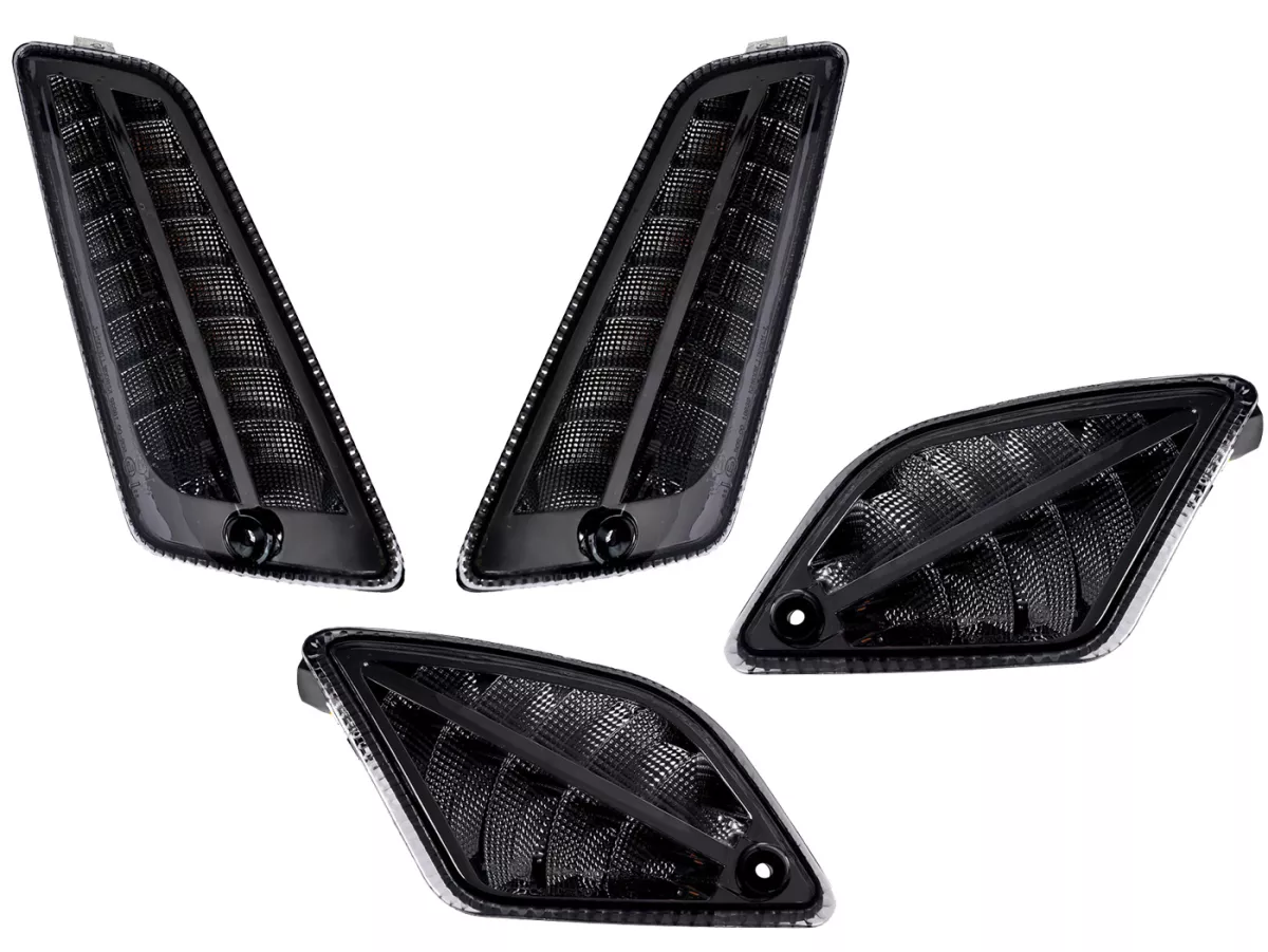 Juego de intermitentes delantero+trasero -MOTO NOSTRA 2K22 (2019-2022) luz de marcha LED dinámica, luz de marcha diurna delantera + luz de posición trasera (E-mark)- Vespa GTS 125-300 HPE (2019-2022) - ahumado