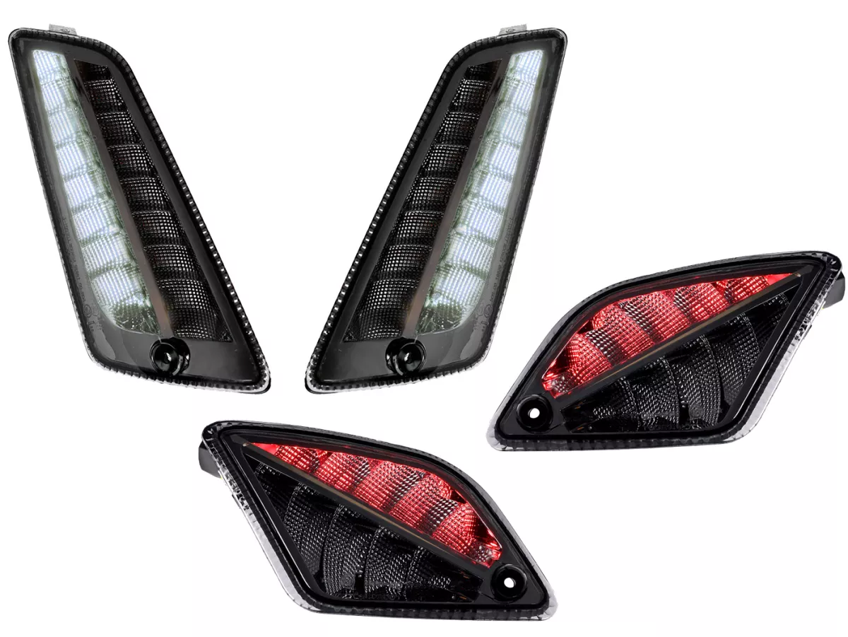 Juego de intermitentes delantero+trasero -MOTO NOSTRA 2K22 (2019-2022) luz de marcha LED dinámica, luz de marcha diurna delantera + luz de posición trasera (E-mark)- Vespa GTS 125-300 HPE (2019-2022) - ahumado
