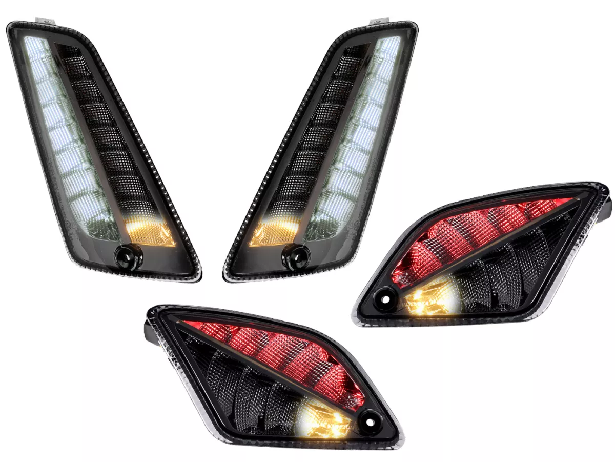 Juego de intermitentes delantero+trasero -MOTO NOSTRA 2K22 (2019-2022) luz de marcha LED dinámica, luz de marcha diurna delantera + luz de posición trasera (E-mark)- Vespa GTS 125-300 HPE (2019-2022) - ahumado