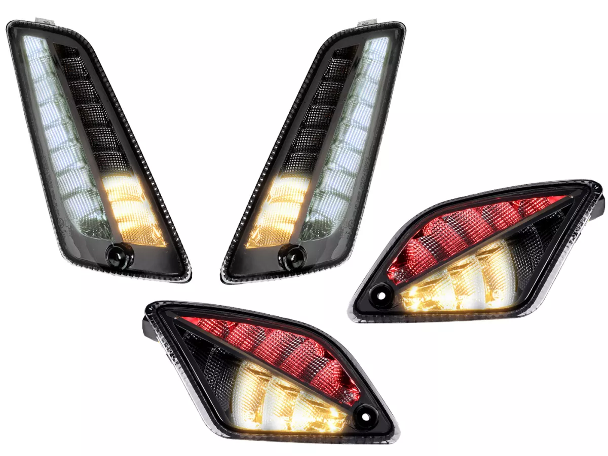 Juego de intermitentes delantero+trasero -MOTO NOSTRA 2K22 (2019-2022) luz de marcha LED dinámica, luz de marcha diurna delantera + luz de posición trasera (E-mark)- Vespa GTS 125-300 HPE (2019-2022) - ahumado