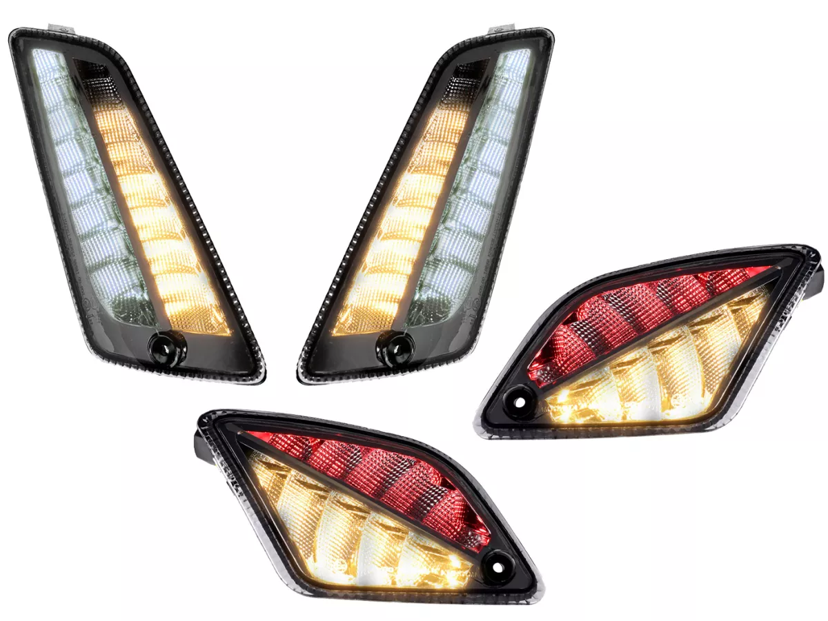 Juego de intermitentes delantero+trasero -MOTO NOSTRA 2K22 (2019-2022) luz de marcha LED dinámica, luz de marcha diurna delantera + luz de posición trasera (E-mark)- Vespa GTS 125-300 HPE (2019-2022) - ahumado