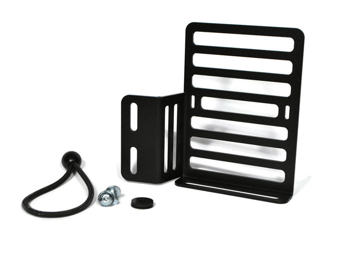Tempat kaleng oli - Pembawa bagasi untuk pelindung kaki bagian dalam -MRP- Vespa Smallframe, Largeframe 10 inci - dipasang pada ulir untuk dudukan roda cadangan depan - kanan