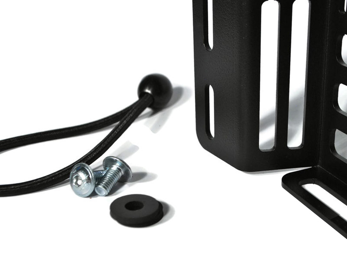 Tempat kaleng oli - Pembawa bagasi untuk pelindung kaki bagian dalam -MRP- Vespa Smallframe, Largeframe 10 inci - dipasang pada ulir untuk dudukan roda cadangan depan - kanan