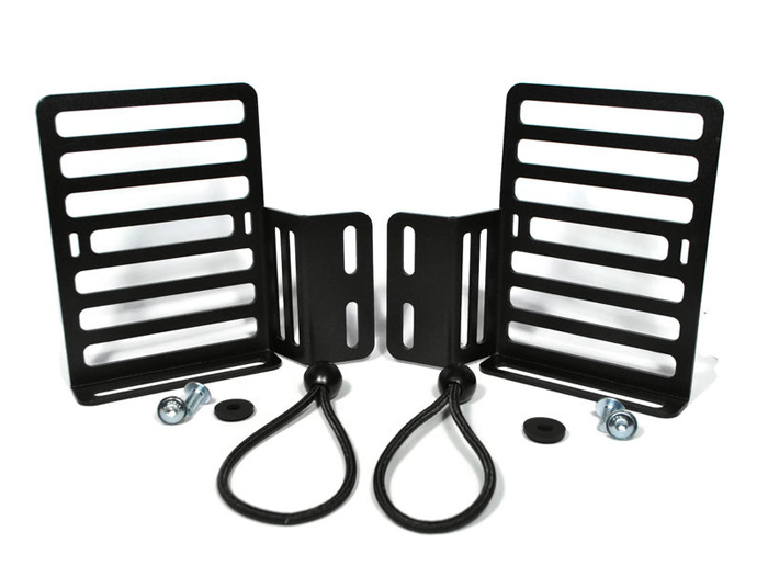 Oliekanhouder set - bagagedrager voor binnenkant beenbeschermer -MRP- Vespa Smallframe, Largeframe 10 inch - wordt bevestigd aan schroefdraad voor reservewielhouder - links + rechts