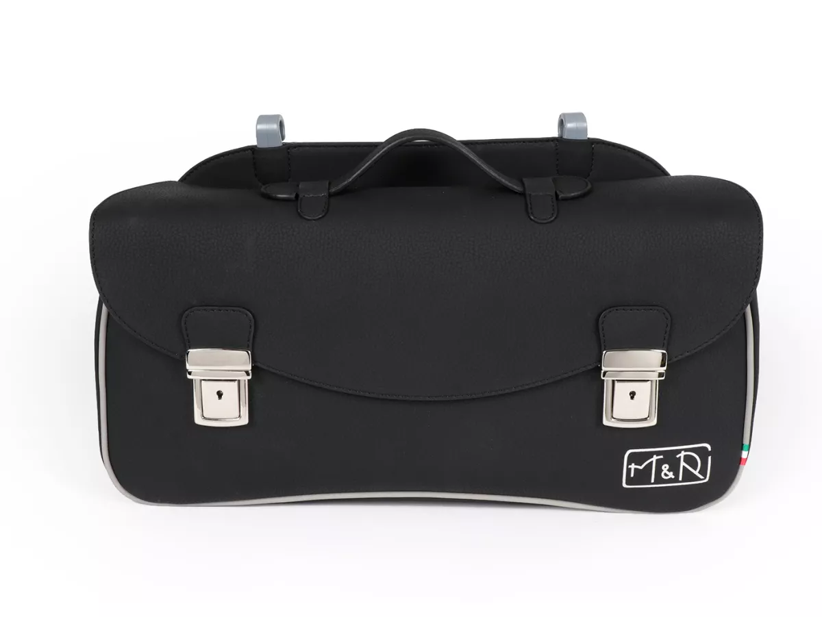 Borsa paragambe, in pelle, esterna, nera -M&R, Made in Italy- Vespa V50, PV125, ET3
