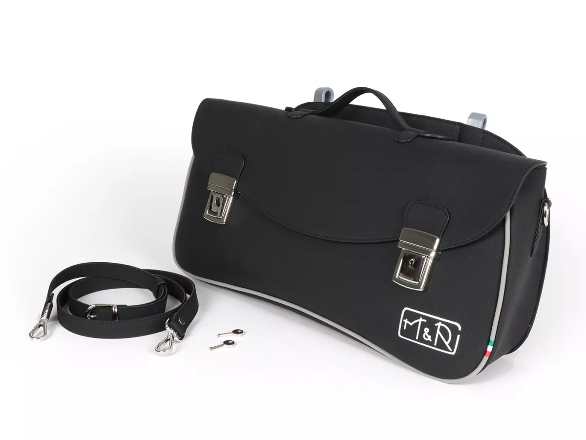 Borsa paragambe, in pelle, esterna, nera -M&R, Made in Italy- Vespa V50, PV125, ET3