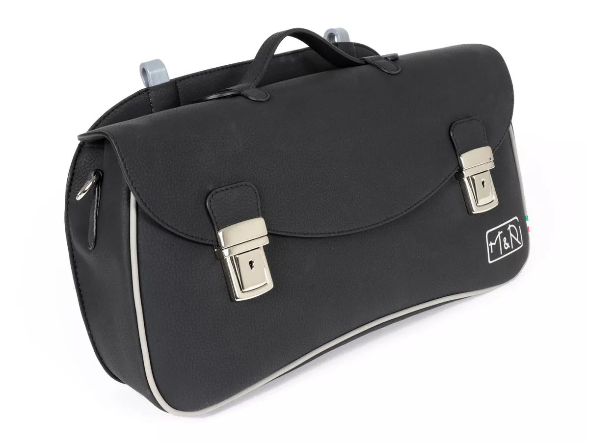 Borsa paragambe, in pelle, esterna, nera -M&R, Made in Italy- Vespa V50, PV125, ET3