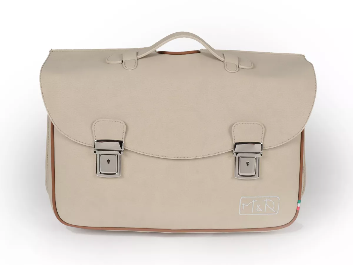 Beenschild tas, leer, binnen, beige -M&R, Made in Italy- Vespa V50, PV125, ET3