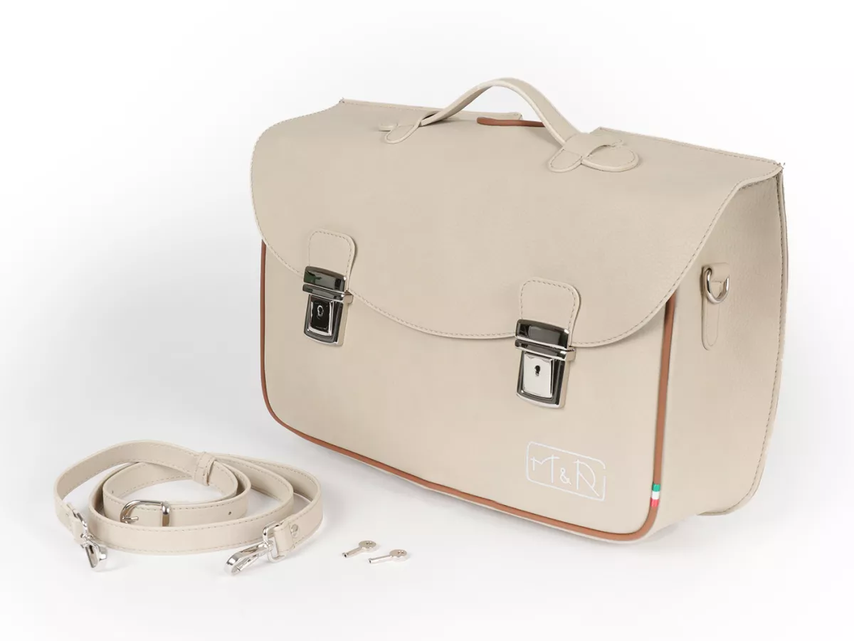 Beenschild tas, leer, binnen, beige -M&R, Made in Italy- Vespa V50, PV125, ET3
