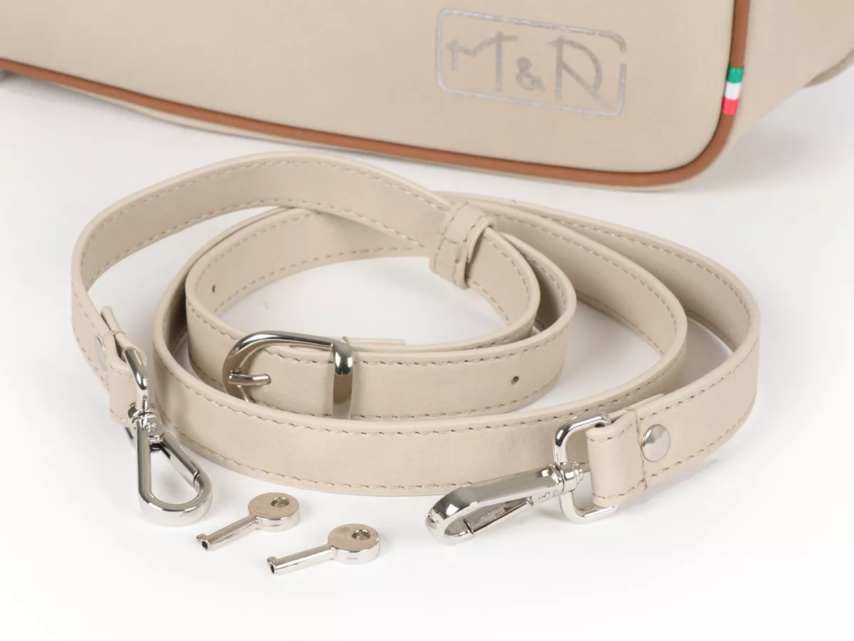 Beenschild tas, leer, binnen, beige -M&R, Made in Italy- Vespa V50, PV125, ET3