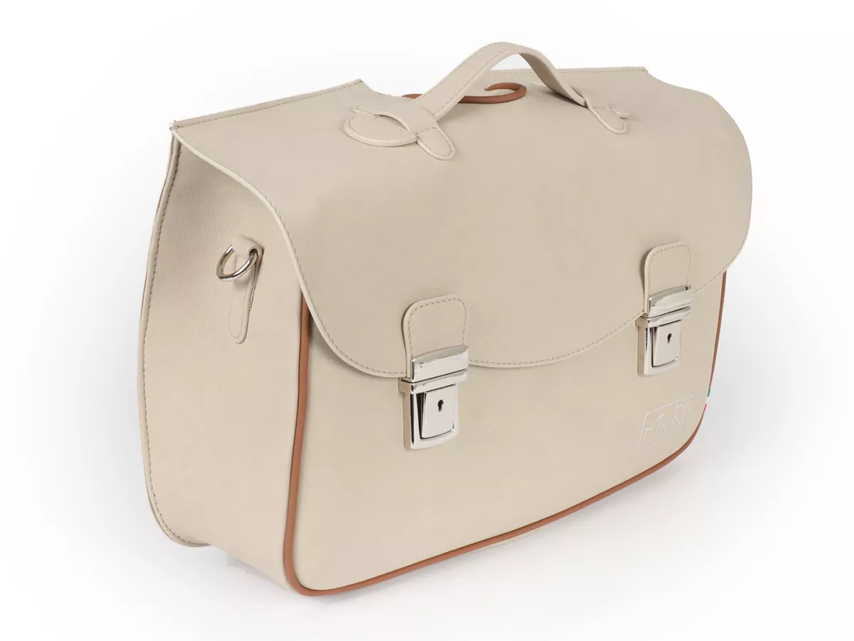 Beenschild tas, leer, binnen, beige -M&R, Made in Italy- Vespa V50, PV125, ET3