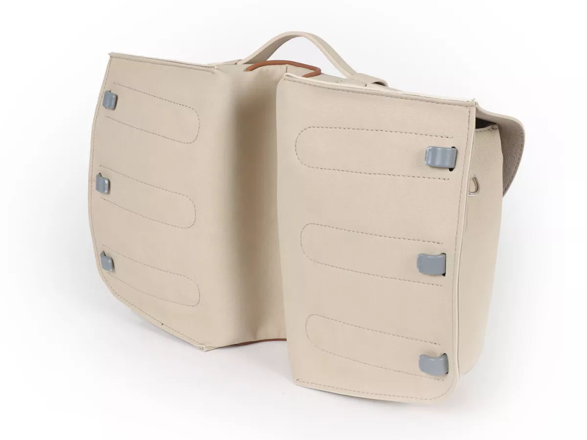 Beenschild tas, leer, binnen, beige -M&R, Made in Italy- Vespa V50, PV125, ET3