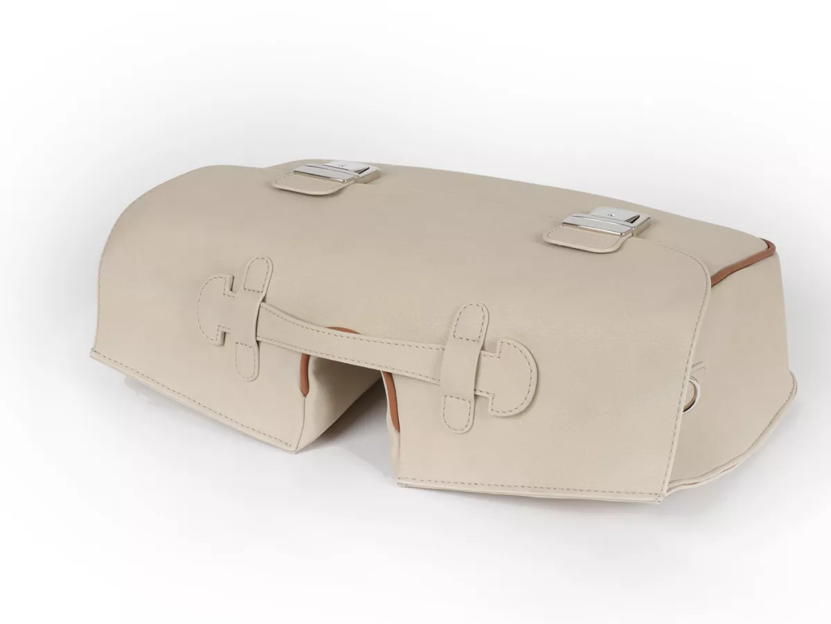 Beenschild tas, leer, binnen, beige -M&R, Made in Italy- Vespa V50, PV125, ET3