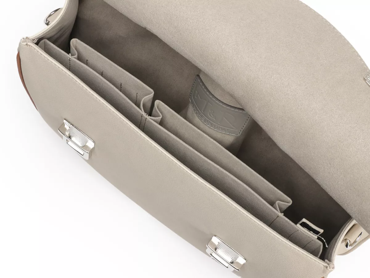 Beenschild tas, leer, binnen, beige -M&R, Made in Italy- Vespa V50, PV125, ET3