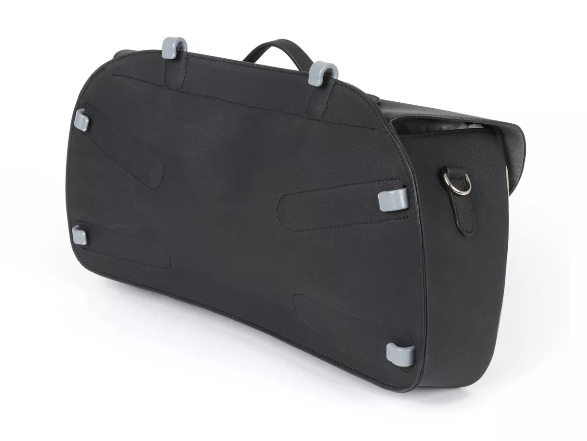 Beenschild tas, leder, buitenkant, zwart -M&R, Made in Italy- Vespa 125 VNA, VNB, Vespa 150 VBA, VBB, Vespa 150 T4 (VGLA, VGLB)