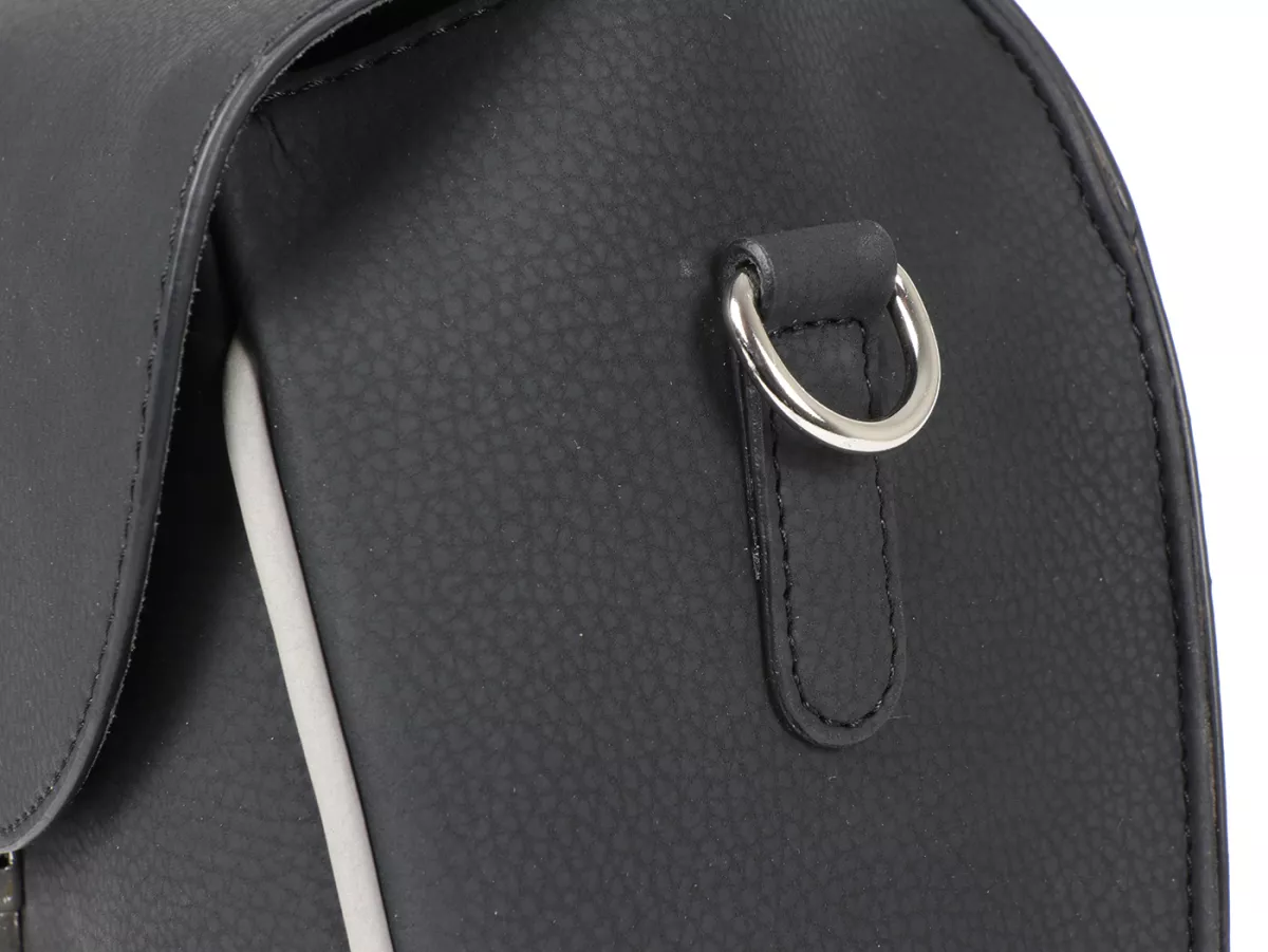 Beenschild tas, leder, buitenkant, zwart -M&R, Made in Italy- Vespa 125 VNA, VNB, Vespa 150 VBA, VBB, Vespa 150 T4 (VGLA, VGLB)