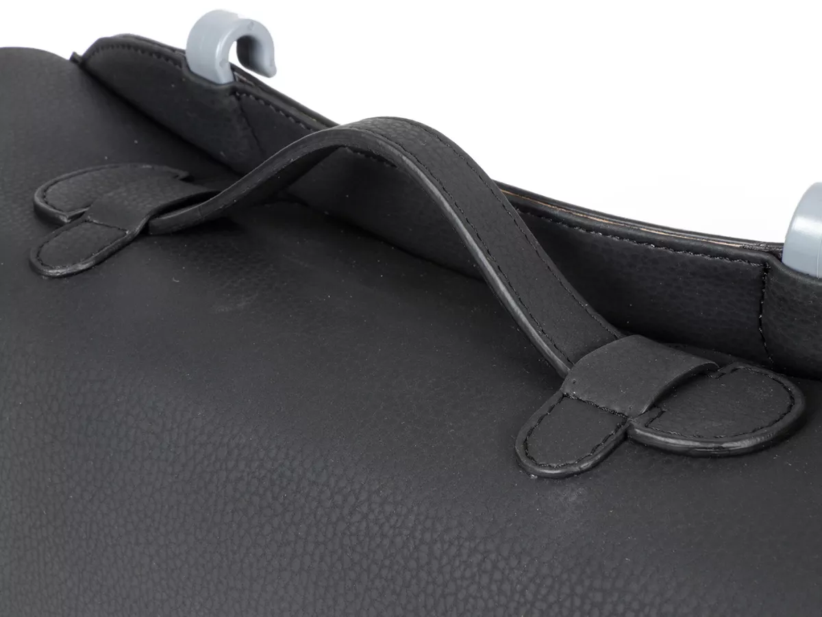 Beenschild tas, leder, buitenkant, zwart -M&R, Made in Italy- Vespa 125 VNA, VNB, Vespa 150 VBA, VBB, Vespa 150 T4 (VGLA, VGLB)