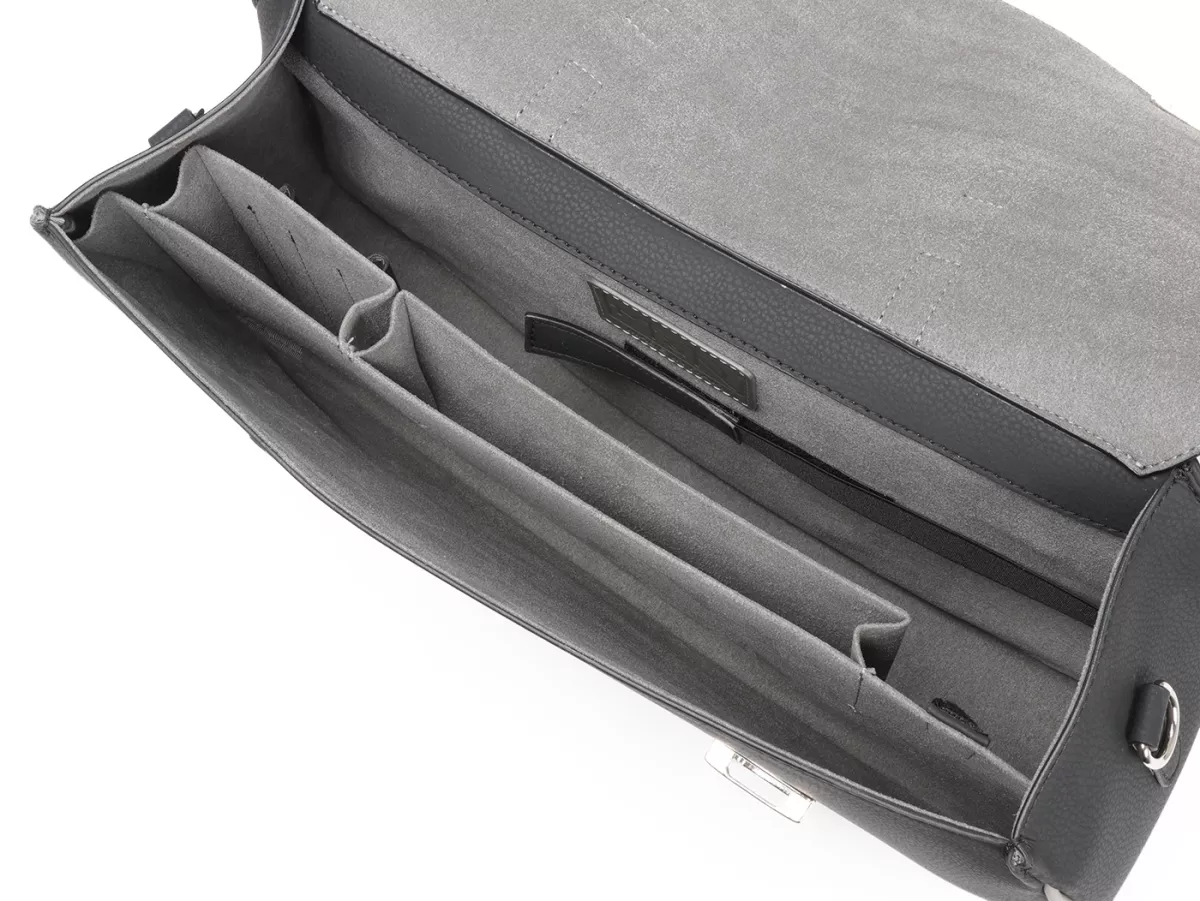 Beenschild tas, leder, buitenkant, zwart -M&R, Made in Italy- Vespa 125 VNA, VNB, Vespa 150 VBA, VBB, Vespa 150 T4 (VGLA, VGLB)