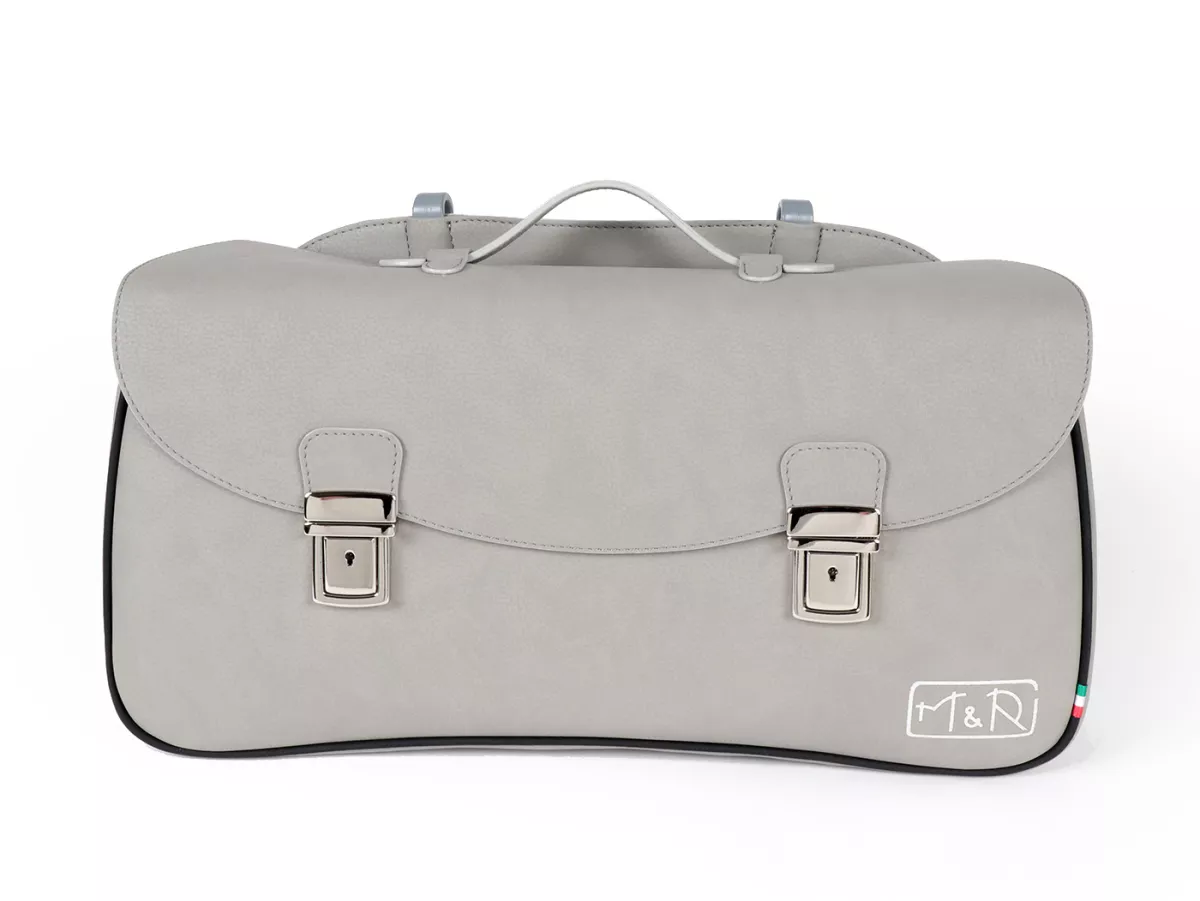 Bolsa cubrepiernas, cuero, exterior, gris -M&R, Made in Italy- Vespa 125 VNA, VNB, Vespa 150 VBA, VBB, Vespa 150 T4 (VGLA, VGLB)