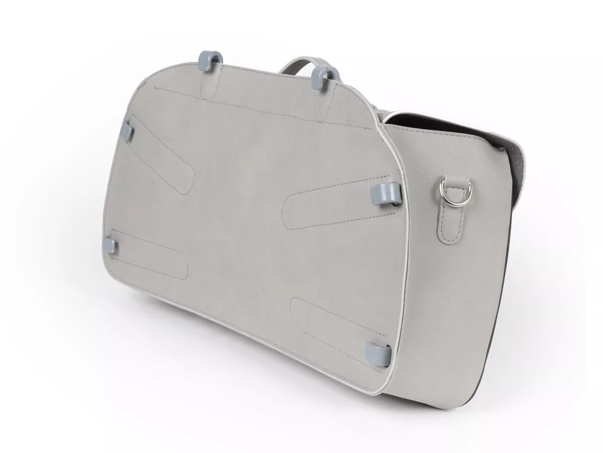 Bolsa cubrepiernas, cuero, exterior, gris -M&R, Made in Italy- Vespa 125 VNA, VNB, Vespa 150 VBA, VBB, Vespa 150 T4 (VGLA, VGLB)