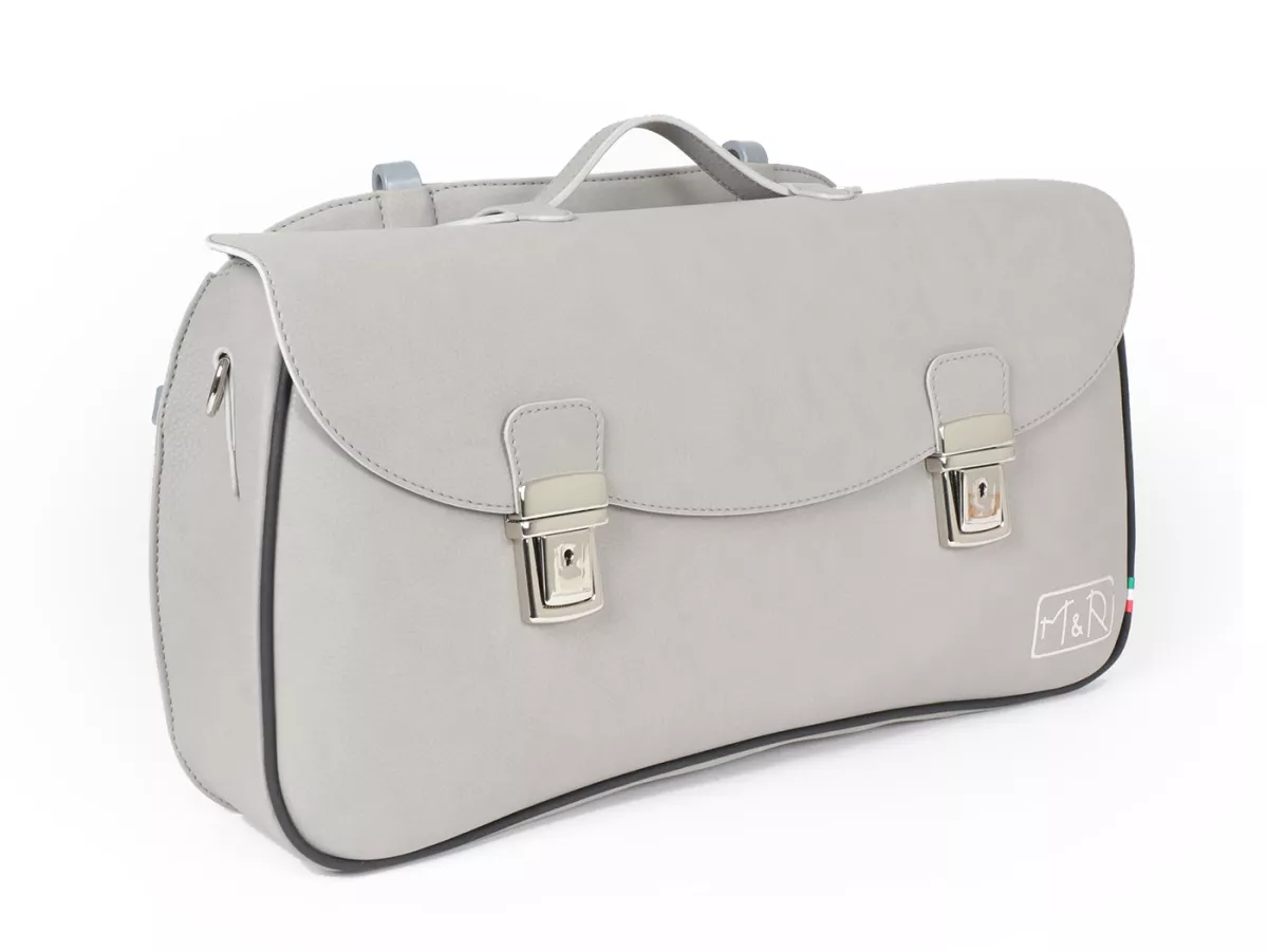 Bolsa cubrepiernas, cuero, exterior, gris -M&R, Made in Italy- Vespa 125 VNA, VNB, Vespa 150 VBA, VBB, Vespa 150 T4 (VGLA, VGLB)